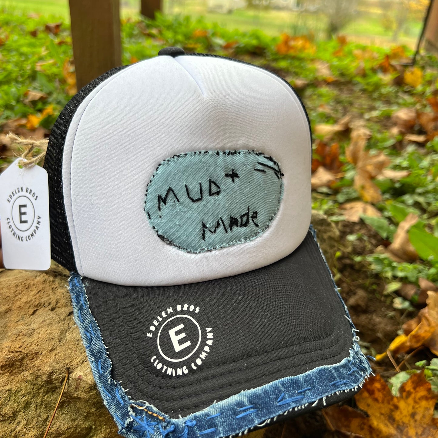 Handmade Trucker Hat – Vintage Distressed Denim Patch | Country Style | Snapback Cap | Mud Made