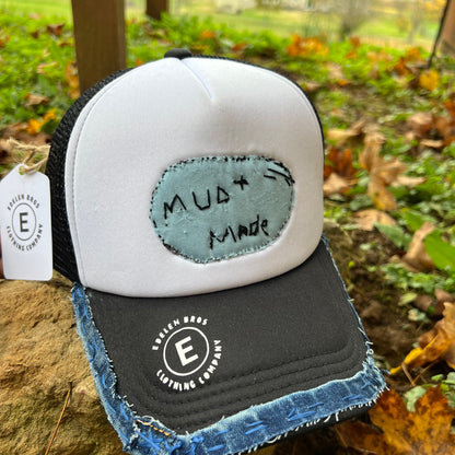 Handmade Trucker Hat – Vintage Distressed Denim Patch | Country Style | Snapback Cap | Mud Made