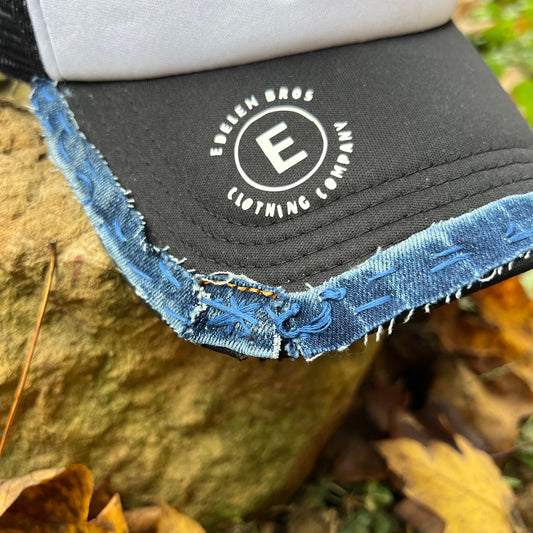 Handmade Trucker Hat – Vintage Distressed Denim Patch | Country Style | Snapback Cap | Mud Made
