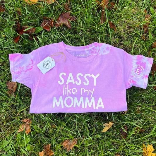 Sassy Like My Momma Youth T-Shirt Pink Tie-Dye Girls Country Tee