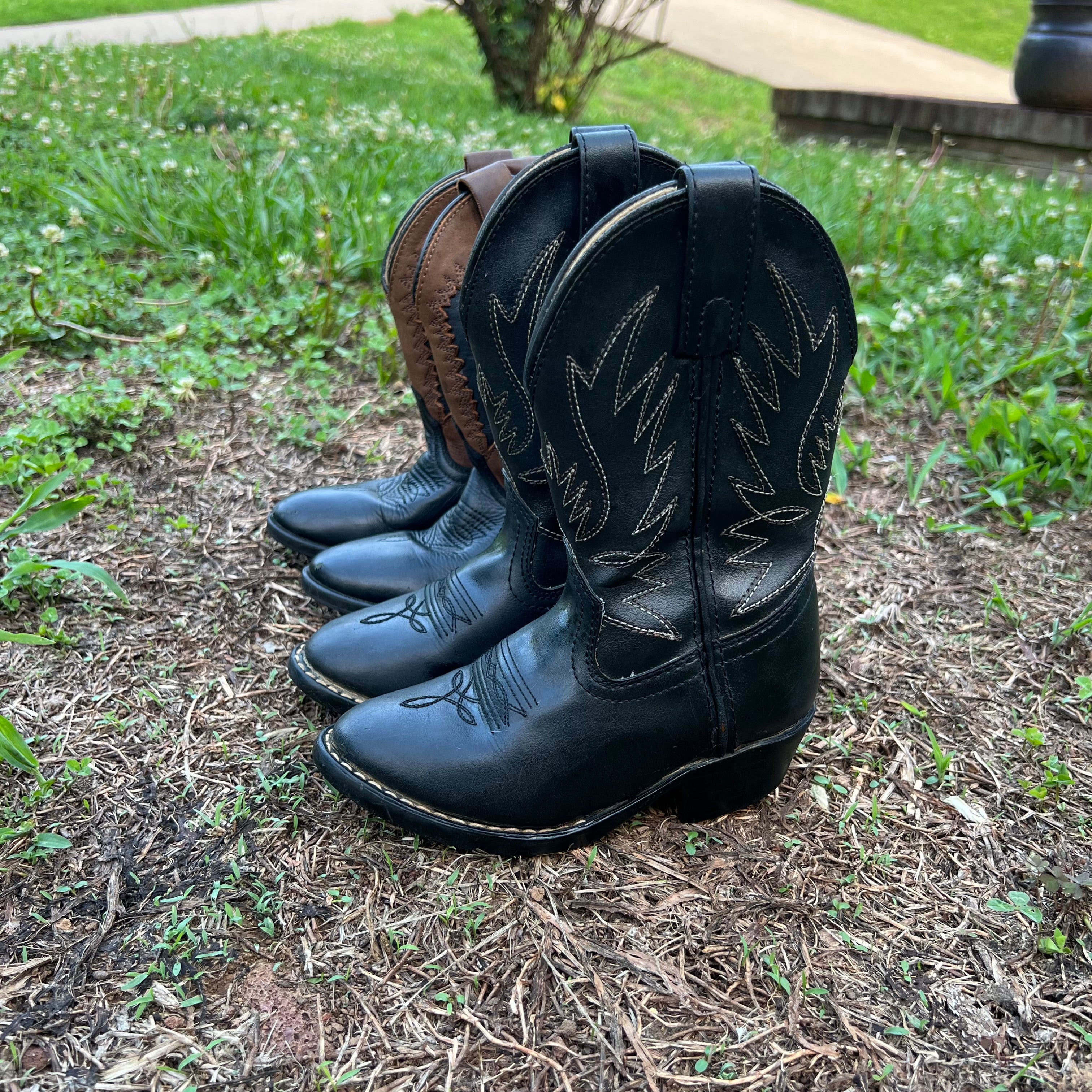 Pocono Western Toddler Boys Solid Black Country Cowboy Boots | Size 8.5 Toddler (8.5T) Wide