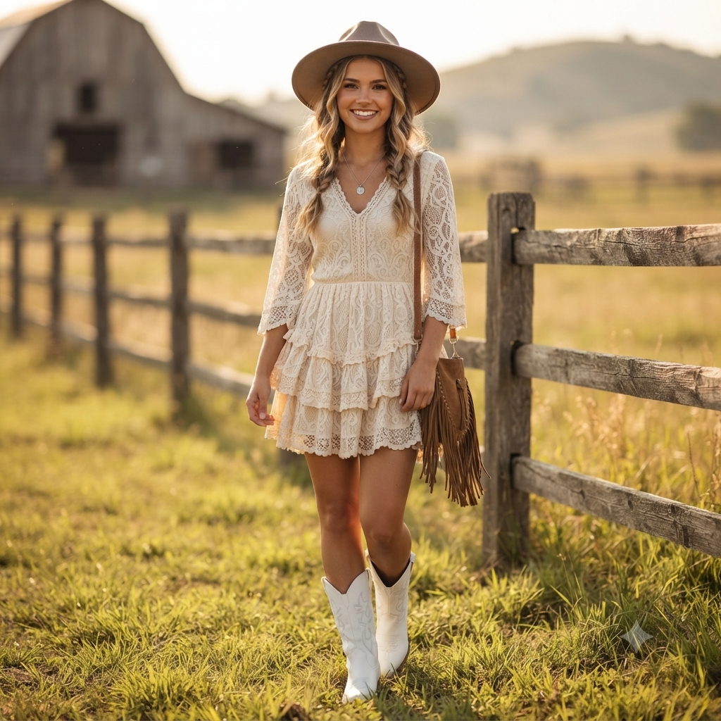 Bourbon Cream White Cowgirl Western Boots