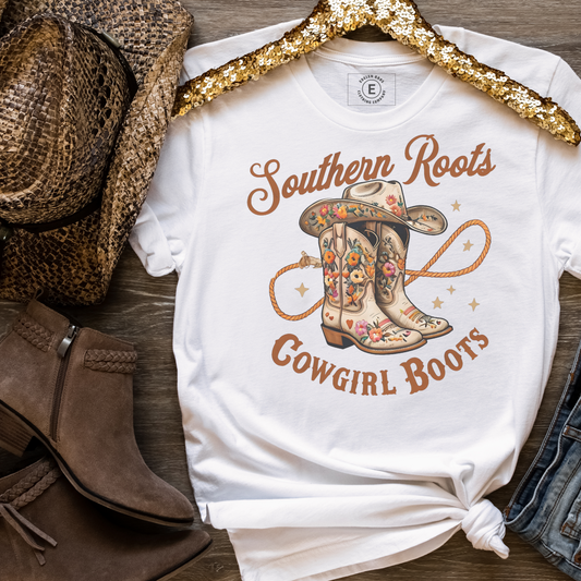 “Southern Roots Cowgirl Boots T-Shirt – Women’s Country Western Graphic Tee”